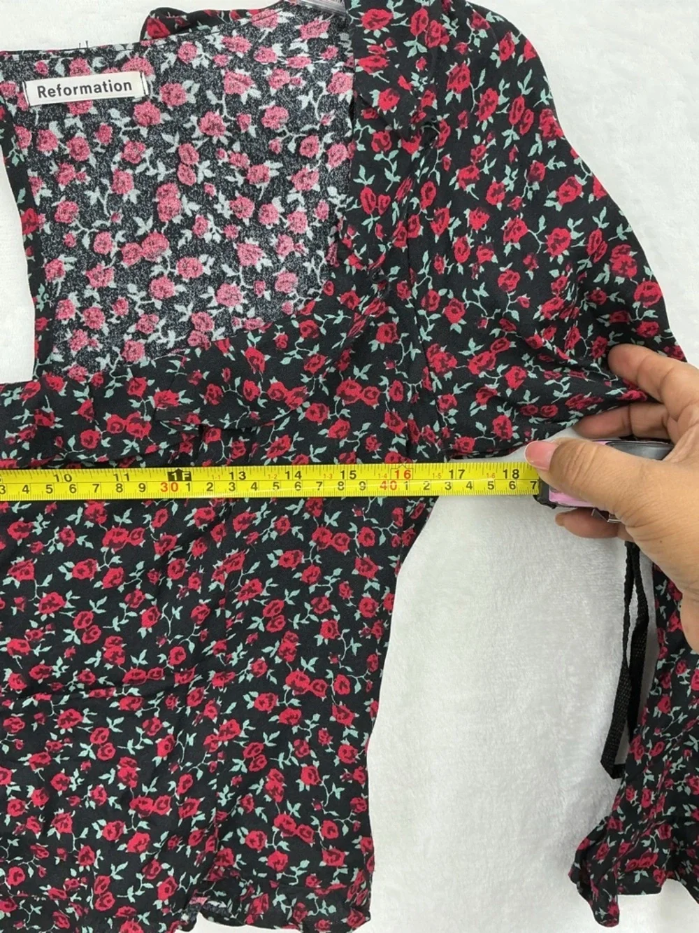 Reformation Black Square-Neck Floral Smocked Top 787